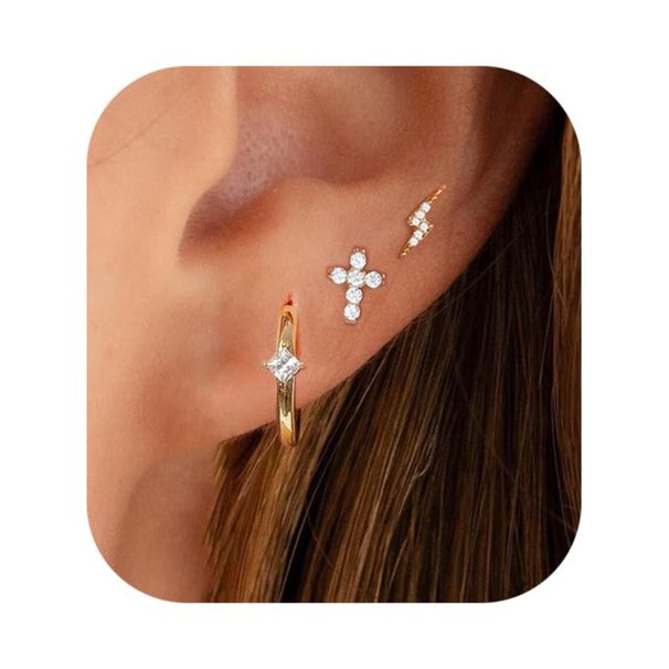Women’s Jewelry Set Fashion Hot SaleReal Gold Brass Electroplating Personality Creative Inlaid Zircon Lightning Shaped Earrings Set_ipsvogv.com