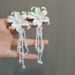 Exaggerated Personality Fashion White Flower Pearl Long Tassel Earrings Exquisite Light Luxury Atmosphere Banquet Unique Earrings_ipsvogv.com