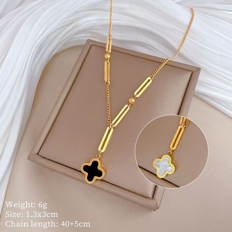 Body 【 Full Titanium Steel 】 Shell Lucky Grass Personality Minimalist Gold Necklace In The Wind Furnace Female INS Mesh 【 】_ipsvogv.com