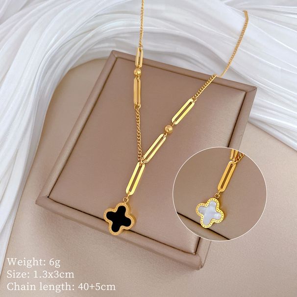 Body 【 Full Titanium Steel 】 Shell Lucky Grass Personality Minimalist Gold Necklace In The Wind Furnace Female INS Mesh 【 】_ipsvogv.com