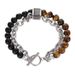Hip Hop Trendy Men's Titanium Steel Hand Jewelry Double Layer Rattlesnake Tiger Eye Stone Map Stone Stacking Bracelet_ipsvogv.com