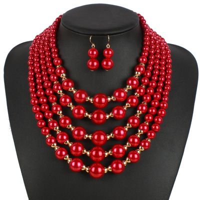 Necklace pearl beaded fashion exaggerated women's short multi-layer necklace 3110_ipsvogv.com