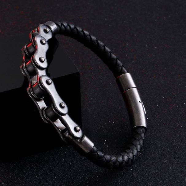 Vintage Punk Bicycle Chain Hand Woven Leather Bracelet Strap for Men Motorcyclist Rock Party Jewelry Gifts_ipsvogv.com