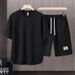Men's Clothing Summer fashion brand new short sleeved T suit men's loose large size shorts set advanced handsome waffle two piece suit_ipsvogv.com