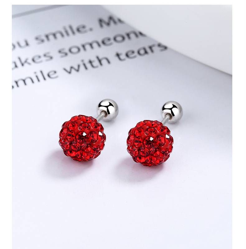 Silver Red Full Diamond Ball Earrings Niche Flash Diamond Threaded Bead Ear Bone Studs Simple Female Jewelry_ipsvogv.com