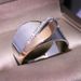 Ladder Square Zircon Minimally Plated Rose Gold Double Color Bow Cross Ring_ipsvogv.com