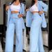 women's clothing, elegant and solid color split sleeve lapel suit with pockets and straight pants suit_ipsvogv.com