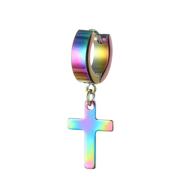 Punk Cross Stainless Steel Stud Hoop Earrings For Men Women Gothic Street Pop Hip Hop Ear Jewelry_ipsvogv.com
