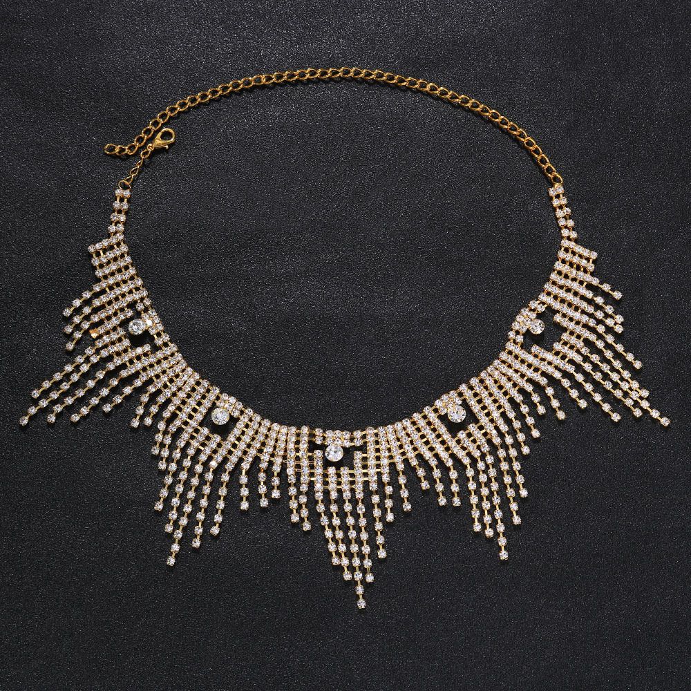 hot selling exaggerated Diamond full tassel necklace bohemian shiny rhinestone necklace choker_ipsvogv.com