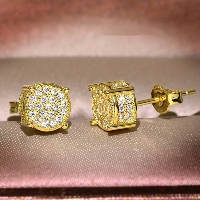 Hot-selling full diamond hip hop men's earrings zircon micro plated round earrings for men and women_ipsvogv.com