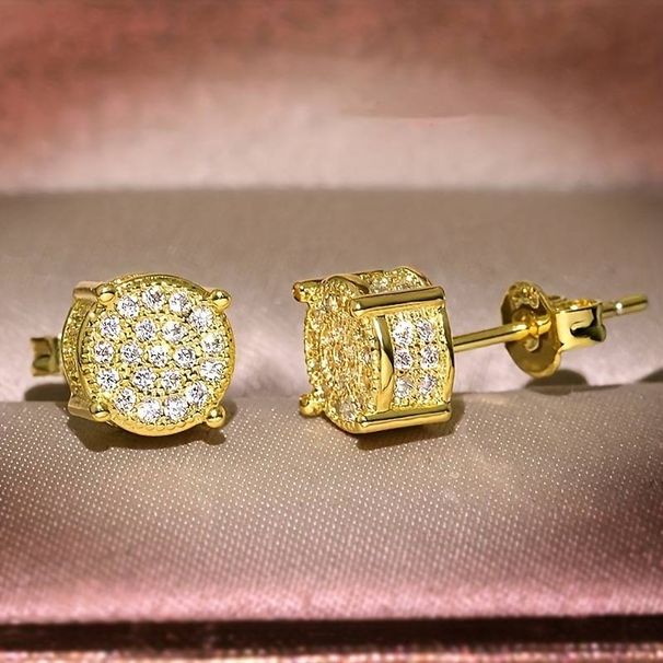 Hot-selling full diamond hip hop men's earrings zircon micro plated round earrings for men and women_ipsvogv.com