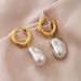 Fashionable Heavy Industry Gold Stainless Steel Earrings For Women, Minimalist Metal Cold Wind Earrings, Pearl_ipsvogv.com