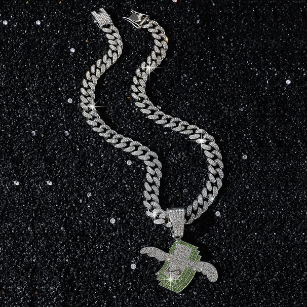 New Personalized Style Full Diamond Wings Hip Hop Creative US Dollar Pendant Necklace_ipsvogv.com