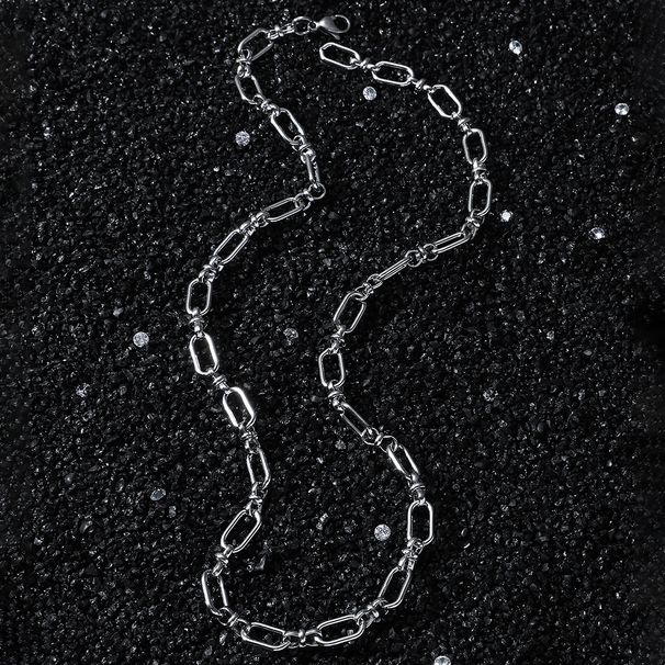 New Men's Hip Hop Stainless Steel Handmade Oval Splicing Chain Street Ins Style Necklace_ipsvogv.com