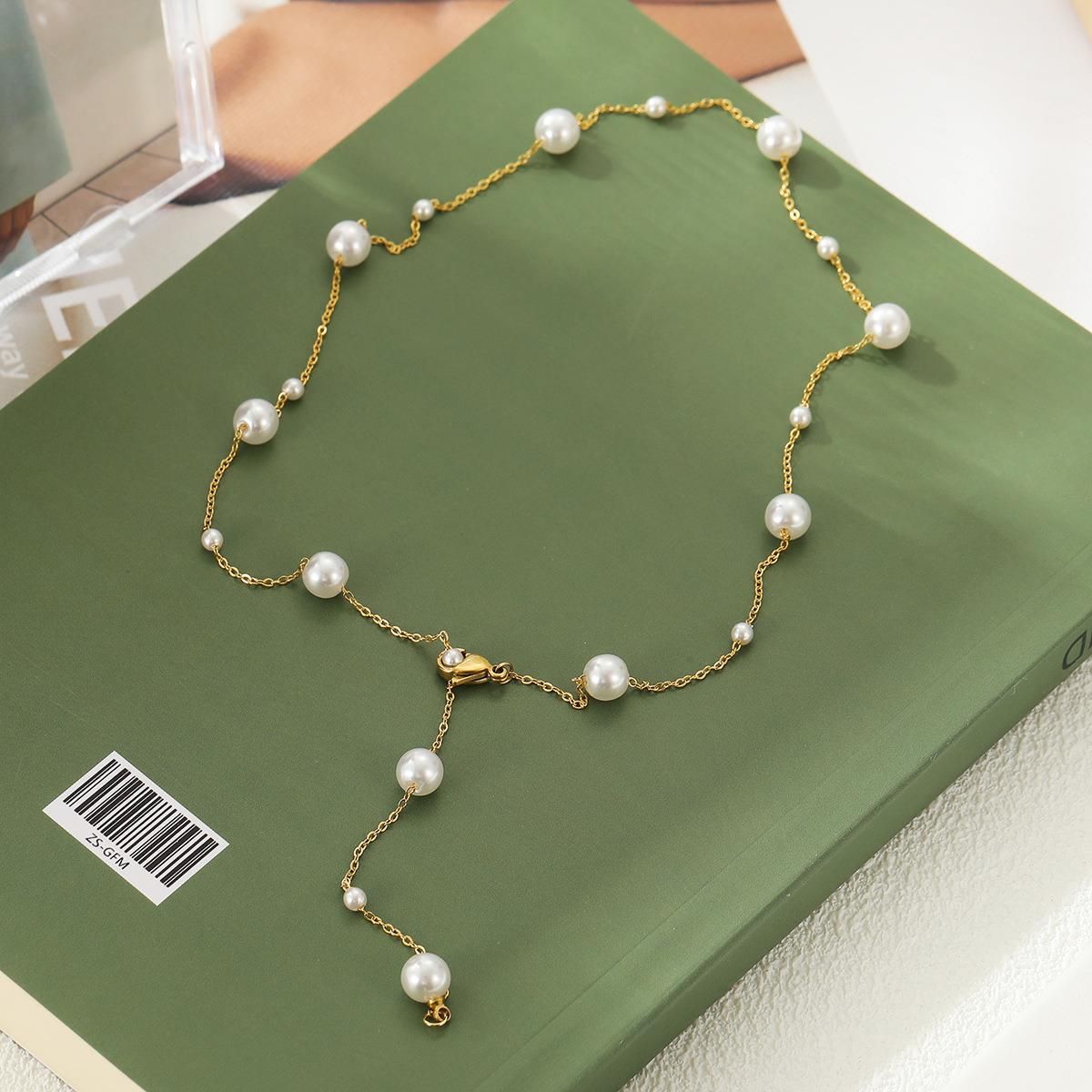 Women's Jewelry Adjustable Titanium Steel Necklace Pearl Chain Small Fresh Clavicle Chain Stainless Steel Necklace_ipsvogv.com