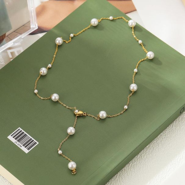 Women's Jewelry Adjustable Titanium Steel Necklace Pearl Chain Small Fresh Clavicle Chain Stainless Steel Necklace_ipsvogv.com