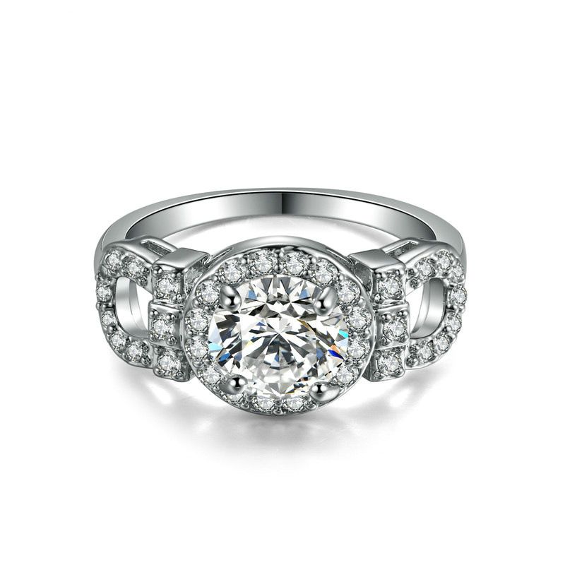 Classic Engagement Women's Diamond Ring Zircon Plated Platinum Ring_ipsvogv.com