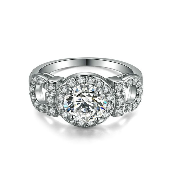Classic Engagement Women's Diamond Ring Zircon Plated Platinum Ring_ipsvogv.com