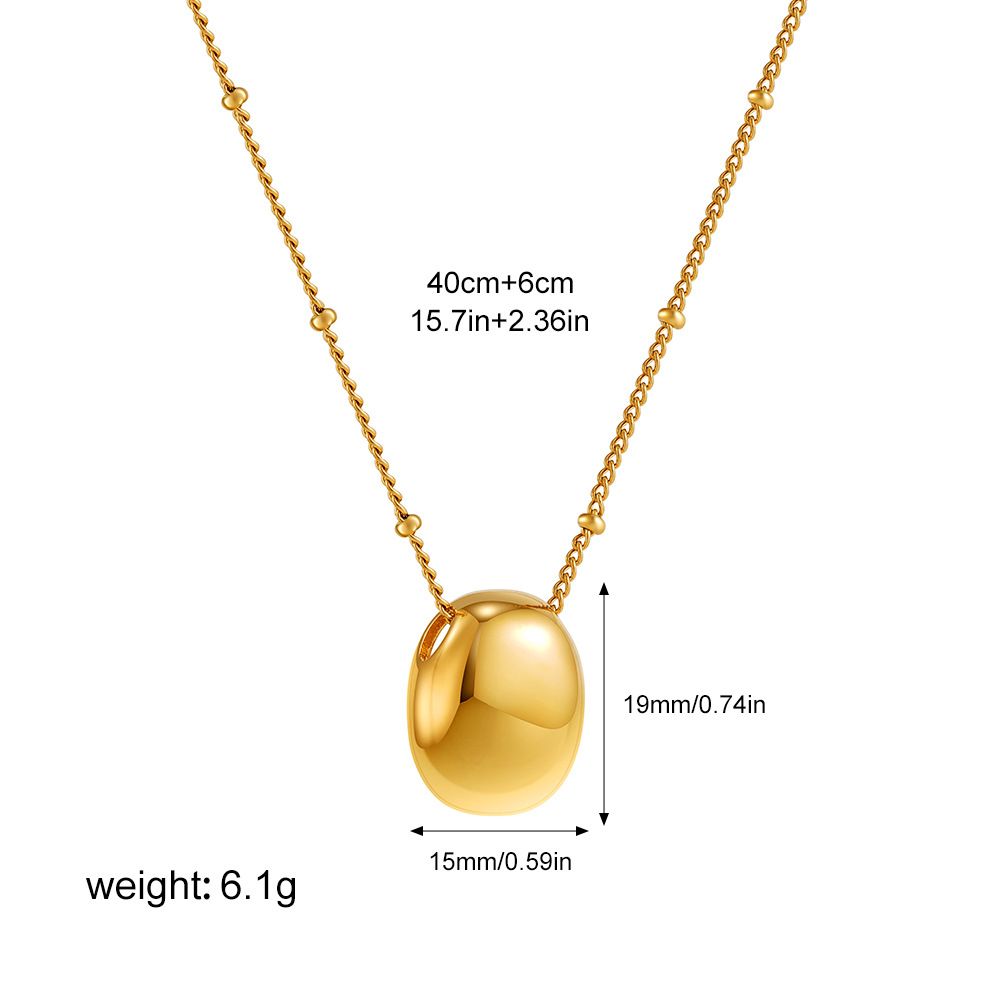 New Simple Fashion Versatile Literary Retro Geometric Stainless Steel Oval Pendant Necklace_ipsvogv.com