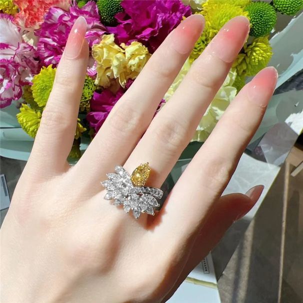 New Caibao Premium Yellow Zircon For Women With Open Mouth Ins Luxury Design Water Drop Shaped Full Diamond Internet Red_ipsvogv.com