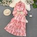 Women's Clothing light mature style, lantern long sleeves, bowknot, loose printed chiffon shirt, two-piece suit, high waist skirt_ipsvogv.com