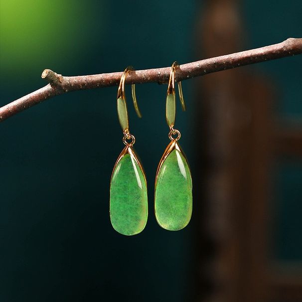 Eryuan China-Chic High Color Preserved Gold Plated Jade with Silver Needle New Chinese Earrings Female_ipsvogv.com