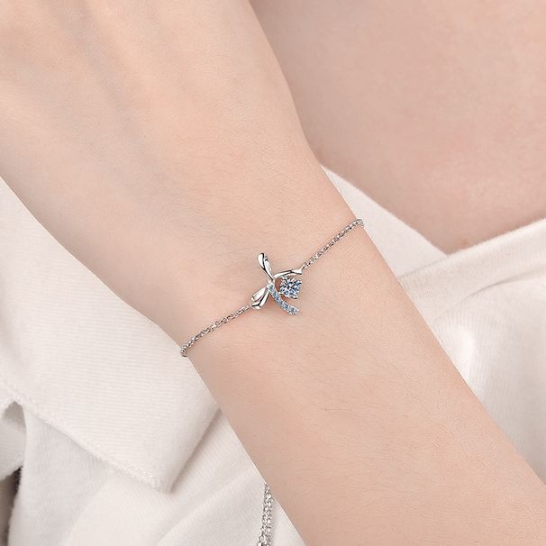 2020 New S Pure Silver Women's Stone Bow Mosang Diamond Bracelet Free Adjustment_ipsvogv.com