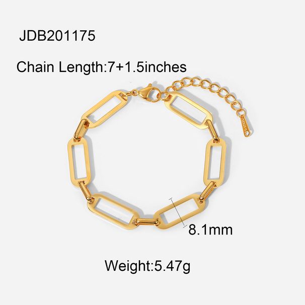 Exquisite Stainless Steel Rectangular Gold PVD Electroplated Hand Cut Chain Bracelet, Jewelry For Women_ipsvogv.com