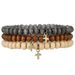 New Retro Style Wooden Beads Stacking Bracelets Men's Beaded Cross Pendant Bracelet Set Bracelets_ipsvogv.com