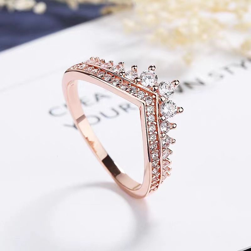 Recommends Pan's Same Style 925 Silver Diamond Platinum Rose Gold Shiny Princess Wish Ring Ring Female_ipsvogv.com