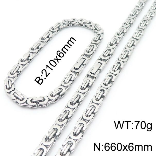 Cool Byzantine Emperor Chain Set Multi Specification Stainless Steel Jewelry Buckle Flat Chain Bracelet Necklace_ipsvogv.com