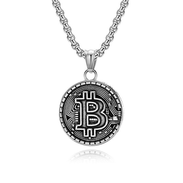 Personality hip hop style encrypted Bitcoin Bitcoin titanium steel necklace plated with K gold coin round pendant_ipsvogv.com