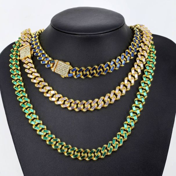 Men’s Jewelry Set Fashion 12mm Glass Spring Head Inlaid Rhinestone Men's NecklaceCool Hip Hop Style Cuban Chain_ipsvogv.com