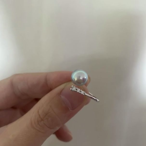 Natural Seawater Akoya Genuine Linen Aurora Round S Pure Silver Open Ring High-end Fashion Personality_ipsvogv.com