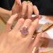 Pink Sparkling Square Diamond Zircon With Female Niche Design, Finger Ring, Light Luxury, Exquisite, High End, Multi_ipsvogv.com