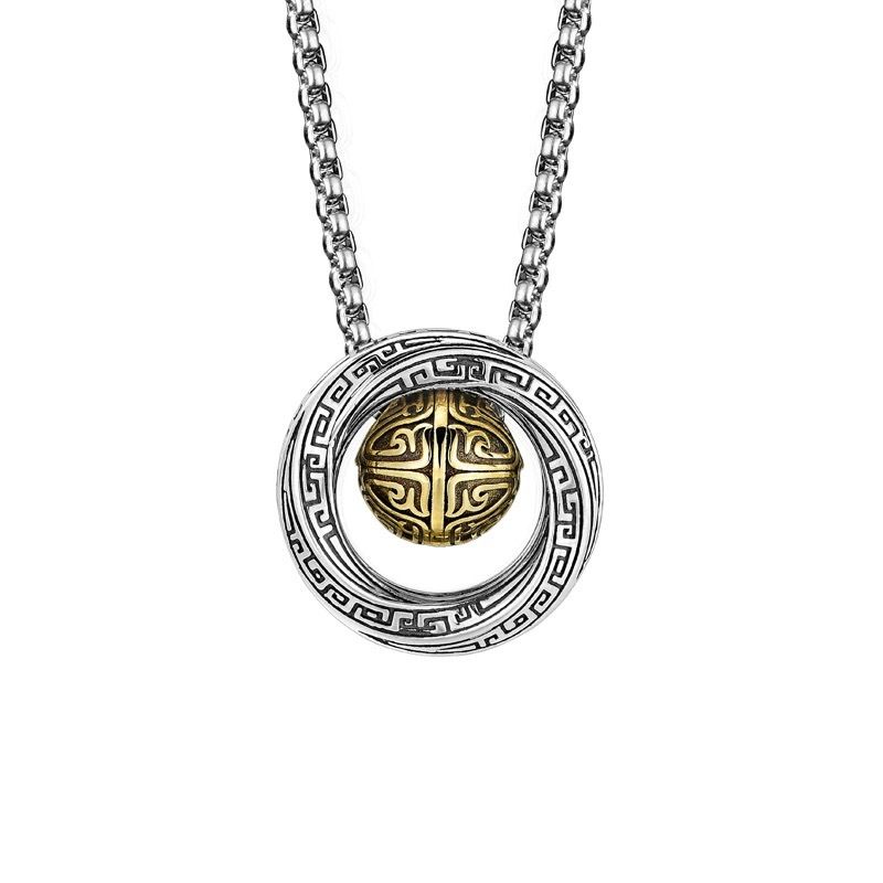 Chinese Style Pure Silver Mobius Ring Transport Bead Necklace For Men's Pendant, Trendy Brand, Versatile Accessory,_ipsvogv.com