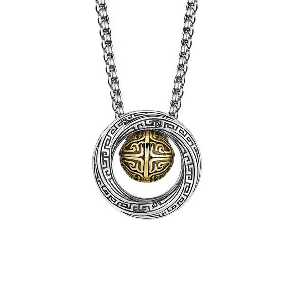 Chinese Style Pure Silver Mobius Ring Transport Bead Necklace For Men's Pendant, Trendy Brand, Versatile Accessory,_ipsvogv.com