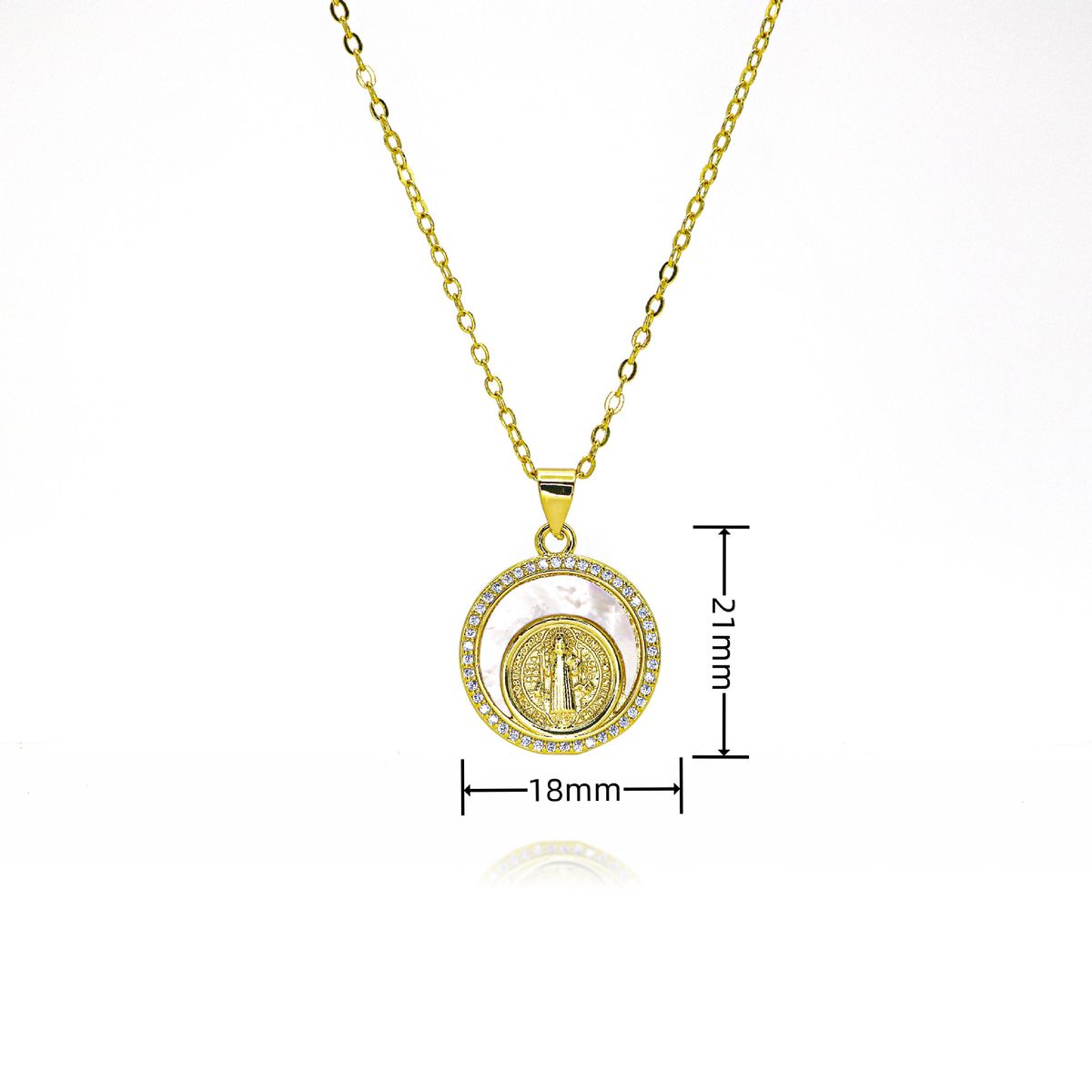Religious Personality Statue Shell Micro Inlaid Zircon Catholic Our Lady Pendant Necklace Copper Plated Real Gold_ipsvogv.com