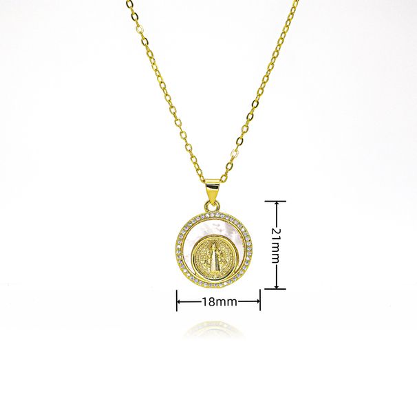 Religious Personality Statue Shell Micro Inlaid Zircon Catholic Our Lady Pendant Necklace Copper Plated Real Gold_ipsvogv.com
