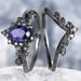 Sanjie Luxury Engagement Wedding Couple Pair Fashion Blue Zircon Set Ring_ipsvogv.com