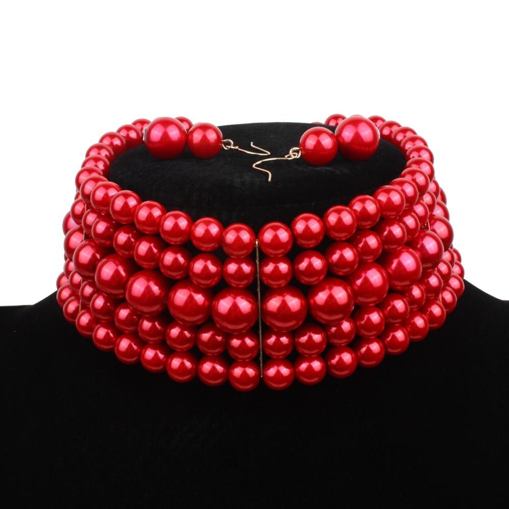 Pearl Short Multi layered Collar Women's Necklace Set Jewelry 6800_ipsvogv.com