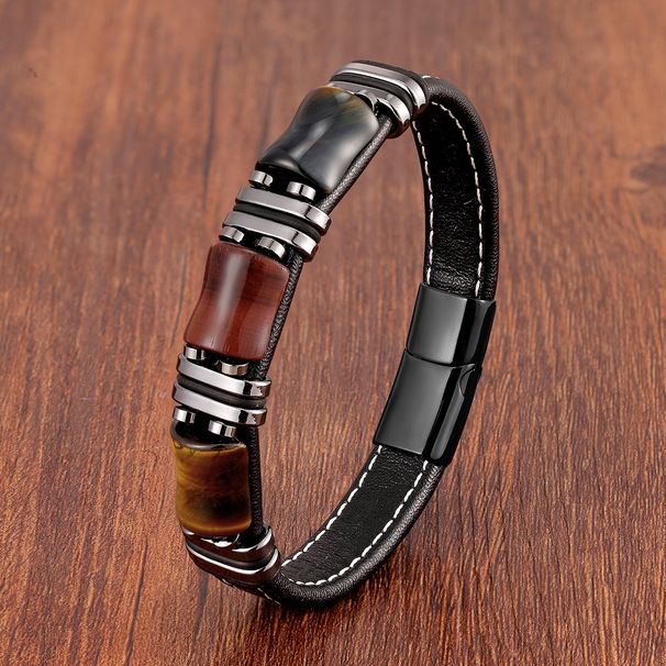 Stainless Steel Cord Jewelry Fashion Woven Leather Bracelet Men's New Tiger Eye Stone Accessories_ipsvogv.com
