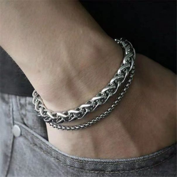 Titanium Steel Double Layer Bracelet Hip Hop Student Wristband Korean Niche Men's And Women's Fu Kui Jewelry_ipsvogv.com