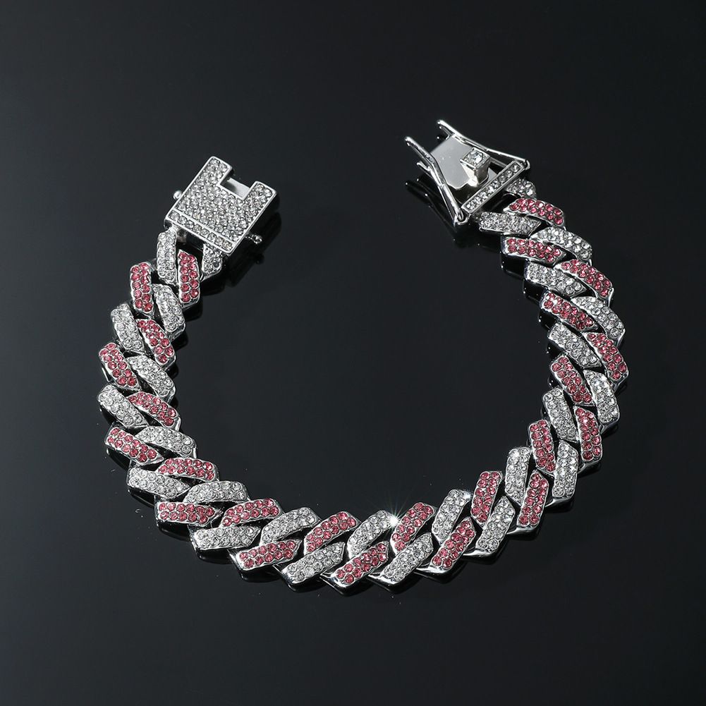 Hip hop style men and women Cuban chain bracelet Bracelet full double row diamond trendy accessory_ipsvogv.com