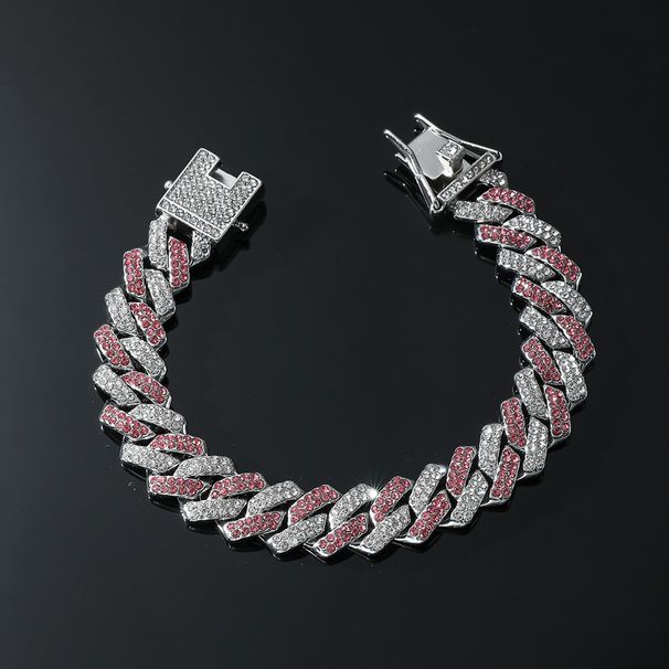 Hip hop style men and women Cuban chain bracelet Bracelet full double row diamond trendy accessory_ipsvogv.com