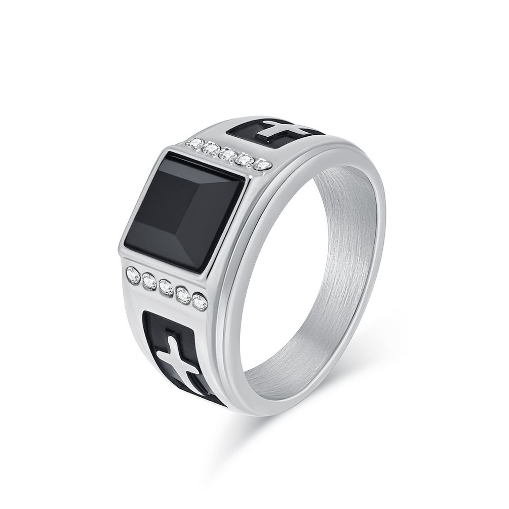 Diamond cross gem titanium steel ring men's personality retro hip hop trendy ring finger jewelry_ipsvogv.com