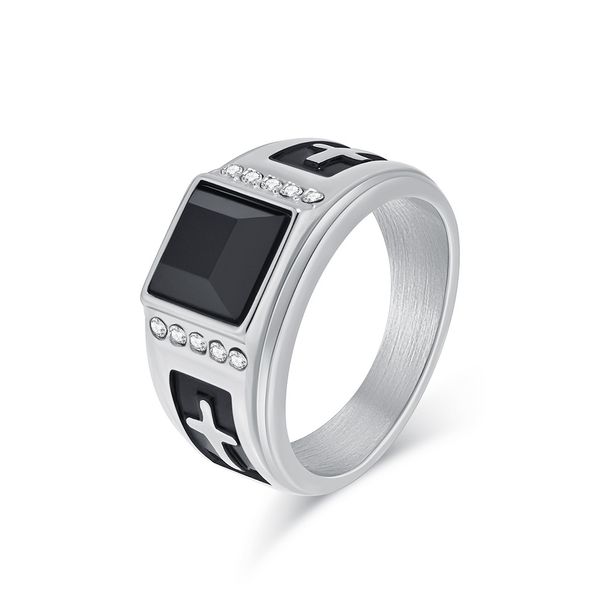 Diamond cross gem titanium steel ring men's personality retro hip hop trendy ring finger jewelry_ipsvogv.com