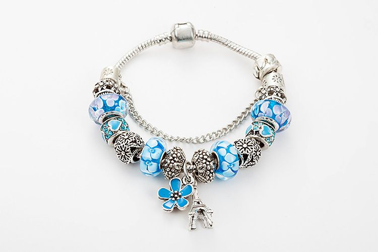 Fashion Eiffel Tower Pendant Bracelet Blue Glass Beaded Bracelet_ipsvogv.com