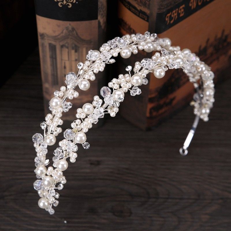 Elegant Bridal Hair Accessory With Double Row Pearls & Crystals - Handcrafted Floral Headband For Wedding, Prom & Special Occasions_ipsvogv.com
