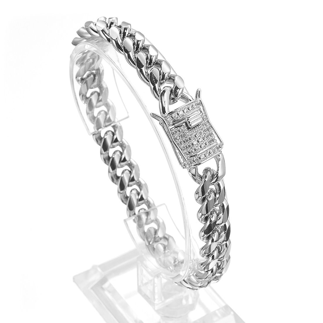 8/10/12/14/16/18mm Hip Hop Punk Men's Encrypted Miami Titanium Steel Bracelet_ipsvogv.com